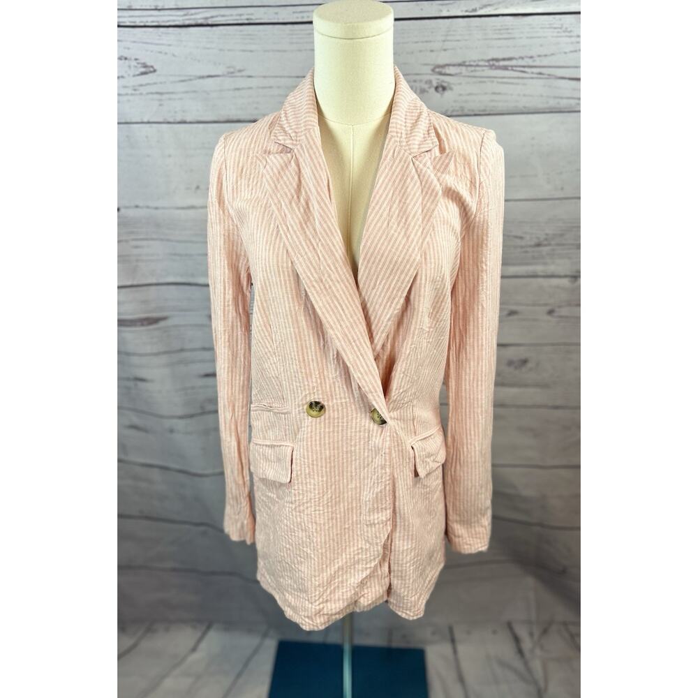 GB Women’s Pink Striped Linen Blend Blazer S Lightweight Preppy Tailored Jacket